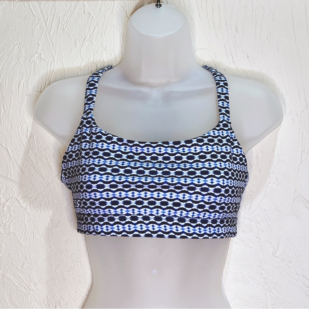 Gap Fit Blue White Pattern Sport Bra Low Impact Womens M Racerback